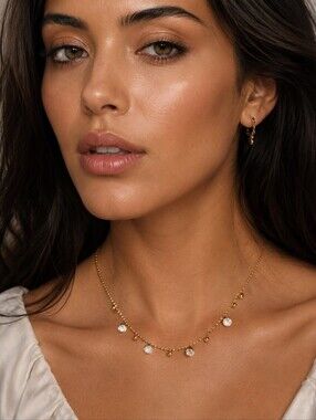Gold Bezel Crystal Station Necklace - Women Jewelry